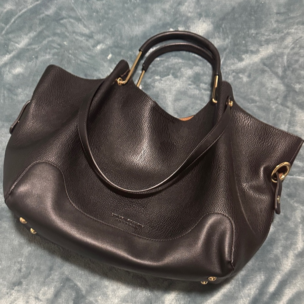 Elegant Black Leather Tote with Gold Details